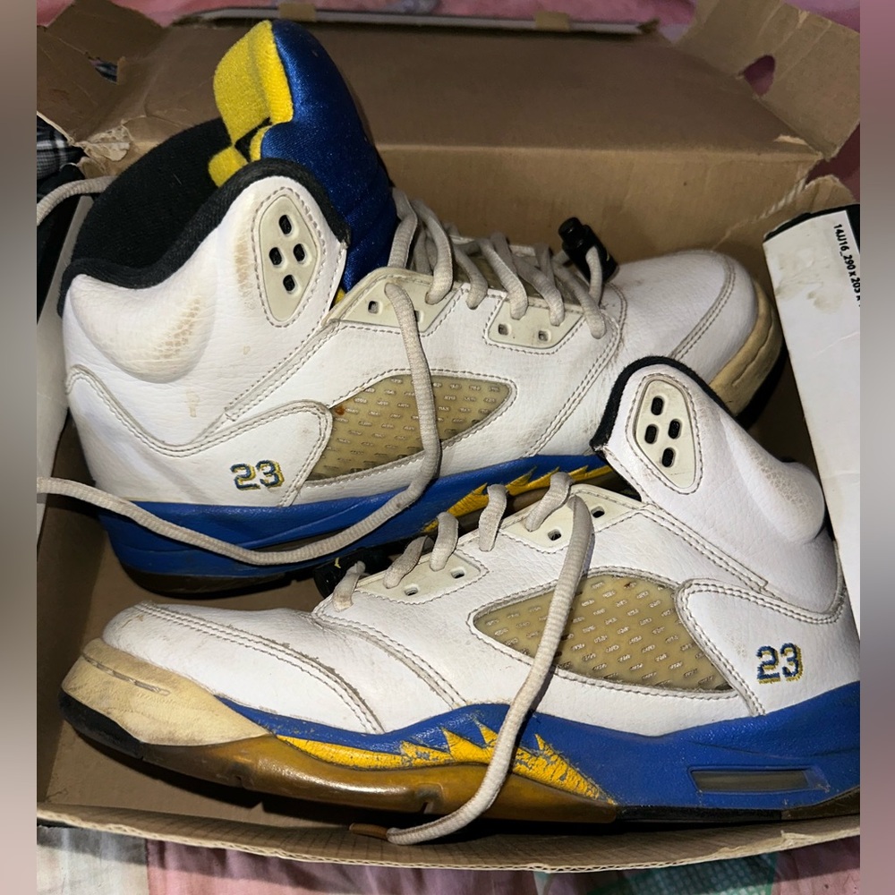 White and Blue Athletic Sneakers